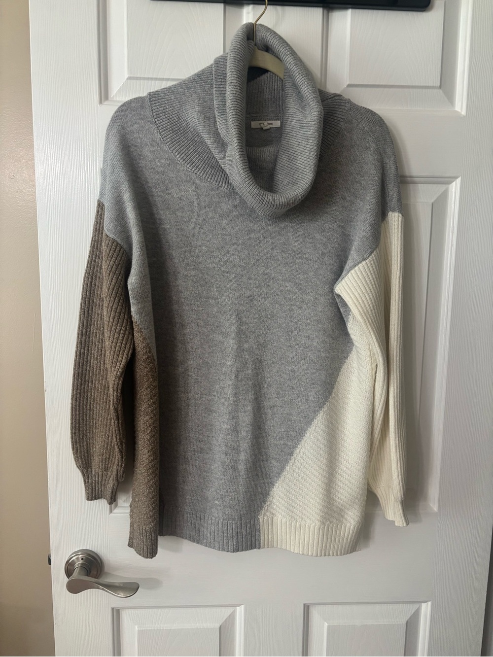Maurices Colorblock Cowl Neck Sweater - Gray, Cream & Brown